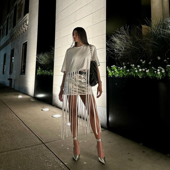 Zara long fringe t-shirt top white size S - Picture 6 of 11